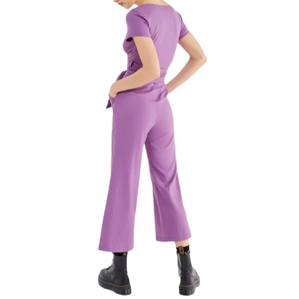 Urban Outfitters Purple Wrap Jumpsuit Linen Blend Wide Leg